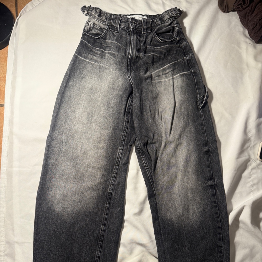 Bershka Women's Washed Black Flare Jeans